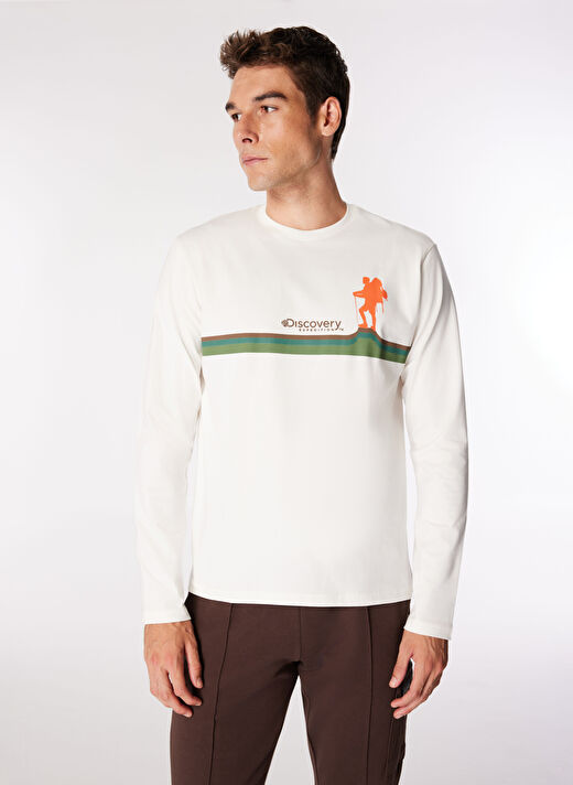 Discovery Expedition Ekru Erkek Bisiklet Yaka Basic Baskılı T-Shirt D4WM-TST3356  3