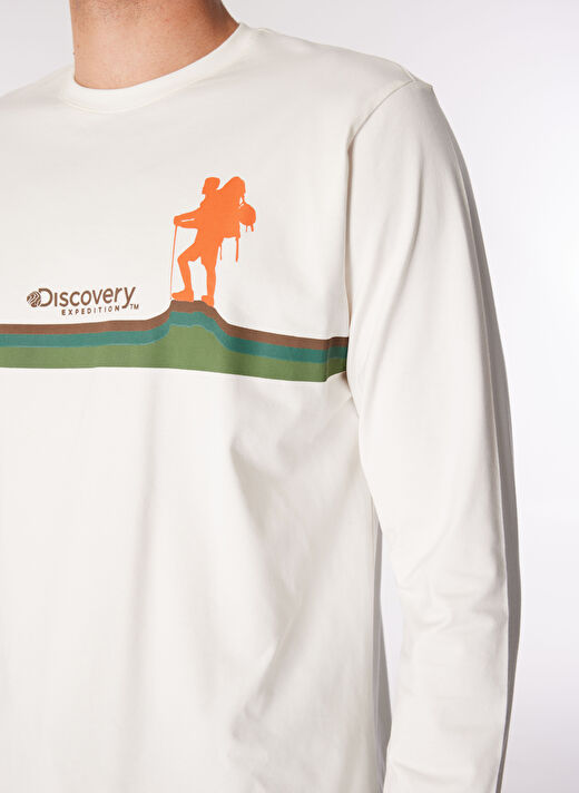 Discovery Expedition Ekru Erkek Bisiklet Yaka Basic Baskılı T-Shirt D4WM-TST3356  4