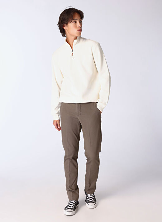 Limon Ekru Erkek Fermuarlı Basic Düz Sweatshirt MML4WM-SWT9517  2
