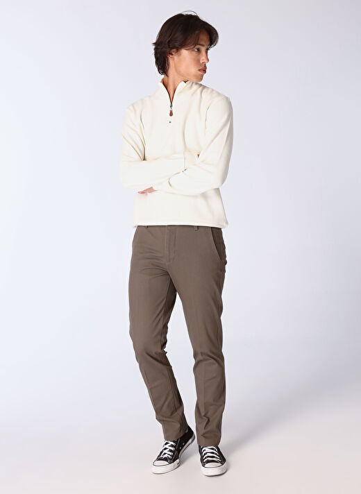 Limon Ekru Erkek Fermuarlı Basic Düz Sweatshirt MML4WM-SWT9517  3