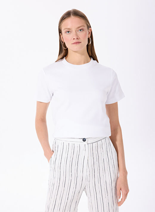 Fabrika Beyaz Kadın Basic Düz T-Shirt F4WL-TST0758  3