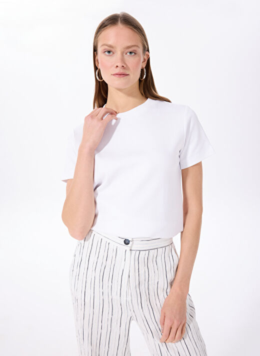 Fabrika Beyaz Kadın Basic Düz T-Shirt F4WL-TST0758  4