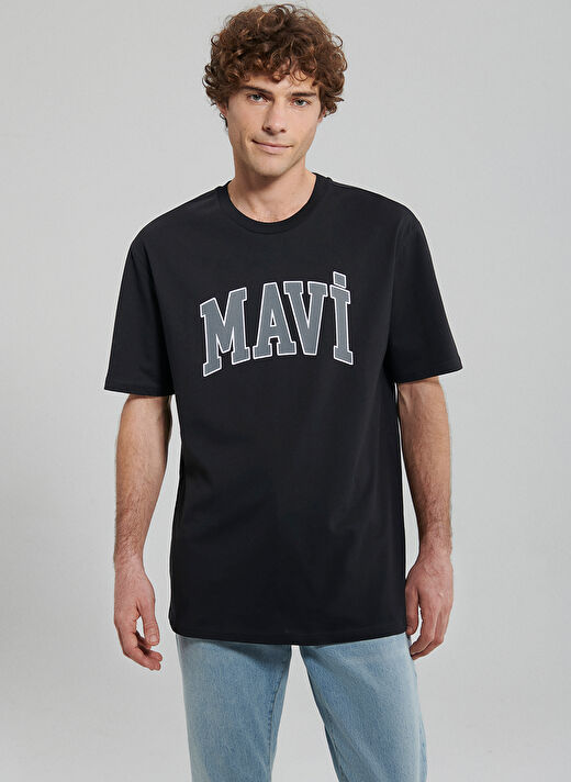 Mavi Bisiklet Yaka Baskılı Siyah Erkek T-Shirt M0611711-900_MAVİ LOGO TİŞÖRT 3