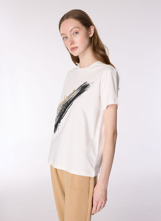Mustang Ekru Kadın Relaxed Varaklı T-Shirt M4WL-TST-1963  3