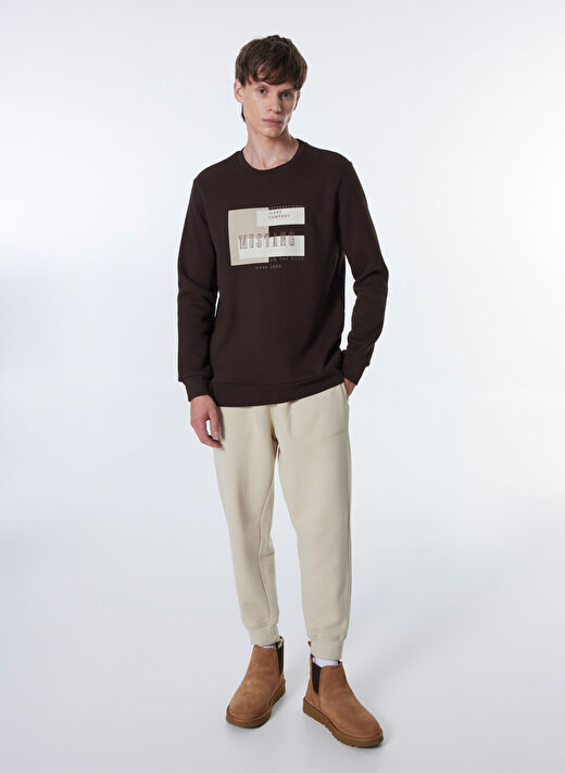 Mustang Kahve Erkek Bisiklet Relaxed Baskılı Sweatshirt M4WM-SWT-1518  2