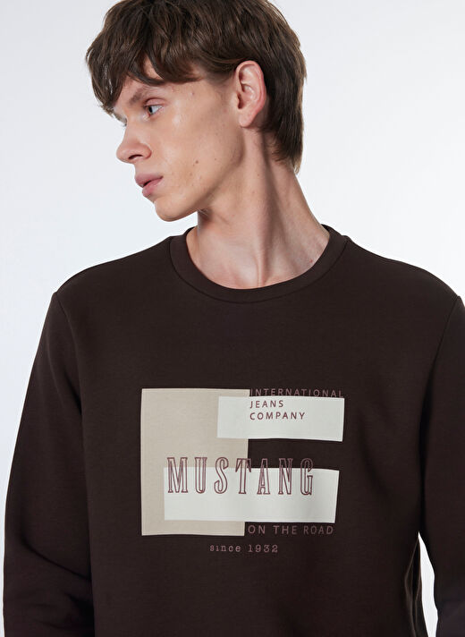 Mustang Kahve Erkek Bisiklet Relaxed Baskılı Sweatshirt M4WM-SWT-1518  3