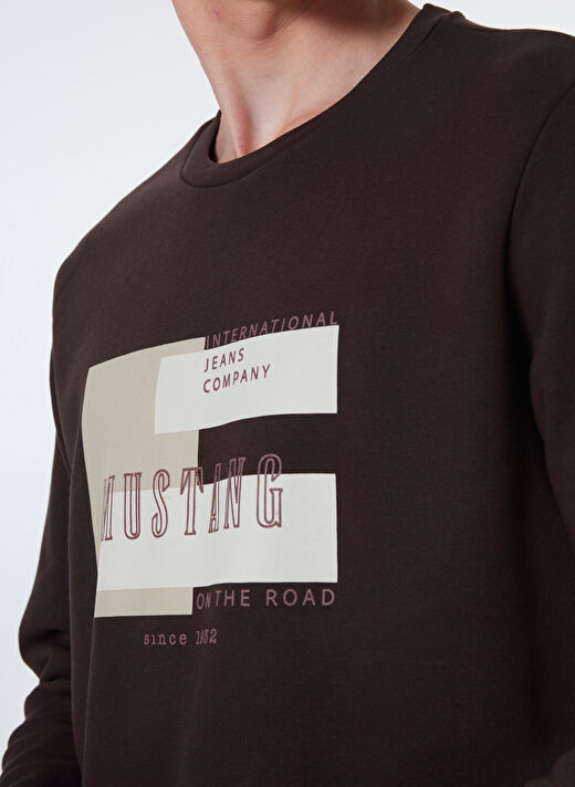 Mustang Kahve Erkek Bisiklet Relaxed Baskılı Sweatshirt M4WM-SWT-1518  4