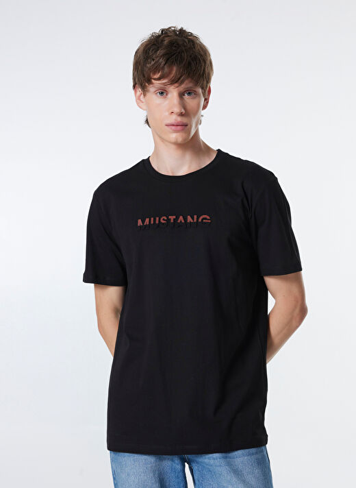 Mustang Siyah Erkek Relaxed Baskılı T-Shirt M4WM-TST-1431  2