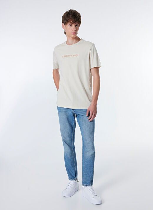 Mustang Bej Erkek Relaxed Baskılı T-Shirt M4WM-TST-1431  2