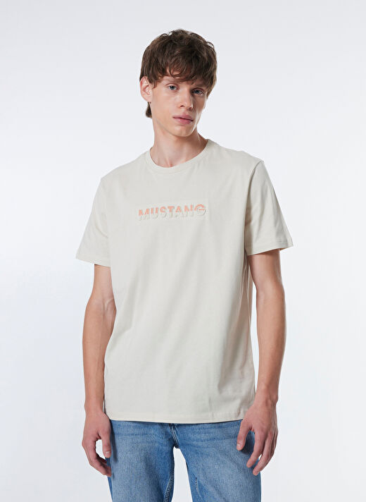 Mustang Bej Erkek Relaxed Baskılı T-Shirt M4WM-TST-1431  3
