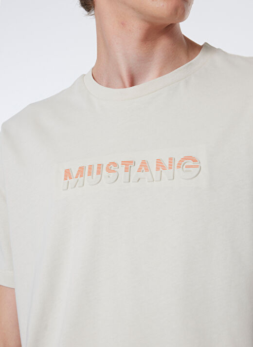 Mustang Bej Erkek Relaxed Baskılı T-Shirt M4WM-TST-1431  4