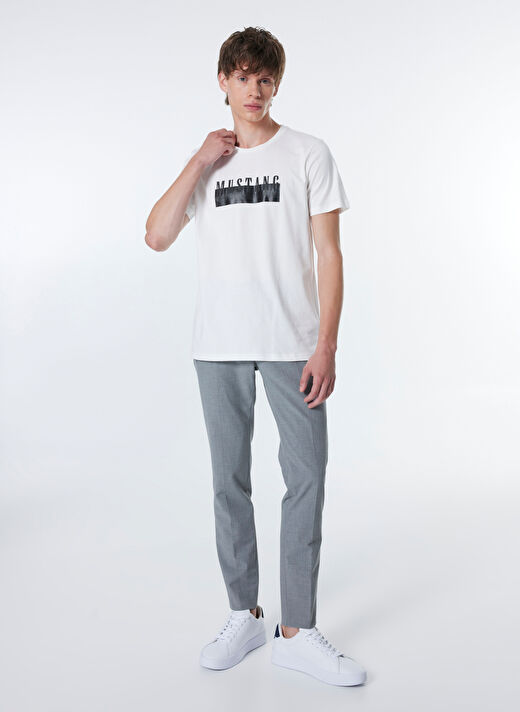 Mustang Ekru Erkek Relaxed Baskılı T-Shirt M4WM-TST-1563  1