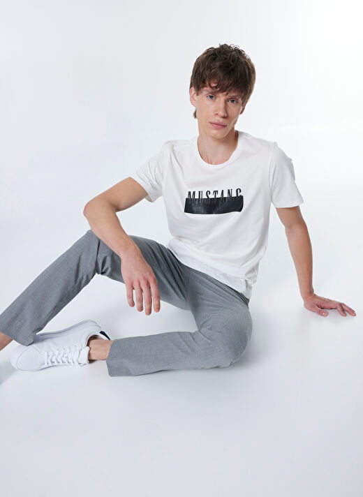 Mustang Ekru Erkek Relaxed Baskılı T-Shirt M4WM-TST-1563  2