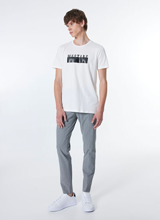 Mustang Ekru Erkek Relaxed Baskılı T-Shirt M4WM-TST-1563  3