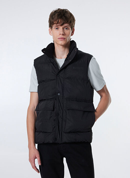 Mustang Siyah Erkek Dik Yaka Normal Kalıp Kapitone Puffer Yelek M4WM-YLK-1853 2