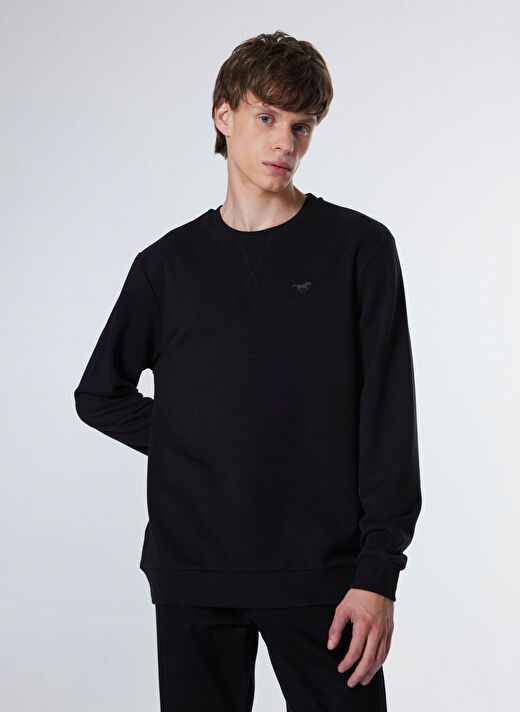 Mustang Siyah Erkek Bisiklet Basic Düz Sweatshirt M4WM-SWT-1982  2