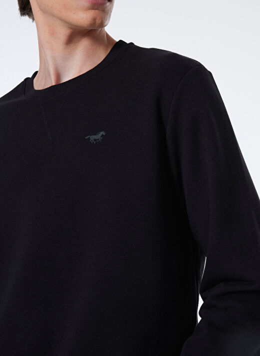 Mustang Siyah Erkek Bisiklet Basic Düz Sweatshirt M4WM-SWT-1982  4