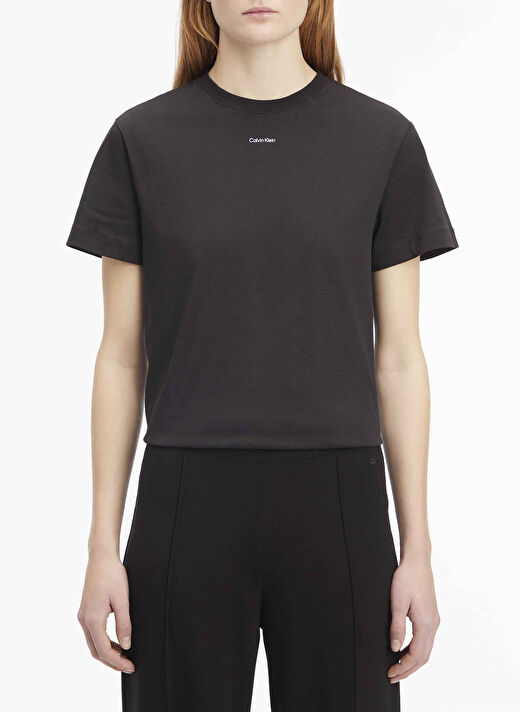 Calvin Klein Siyah Kadın Standart Baskılı T-Shirt NANO LOGO REGULAR T-SHIRT  1