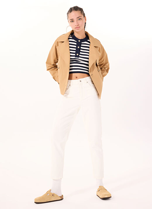 Mustang Ekru Kadın Mom Fit Yıkamalı Denim Pantolon CHARLOTTE TAPERED MOM  1