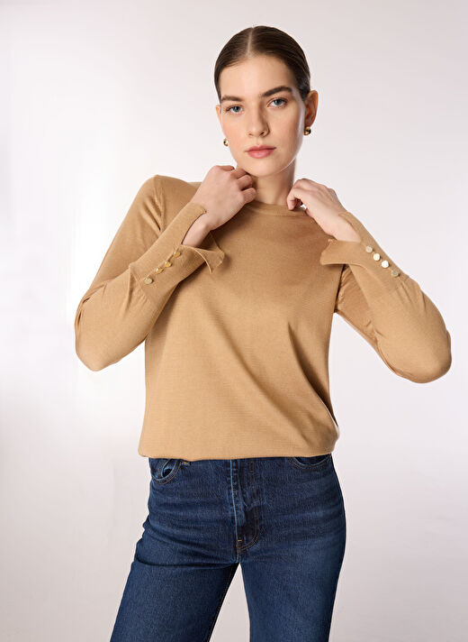People By Fabrika Bisiklet Yaka Vizon Kadın Basic Kazak PBF4WL-KZK5012 1