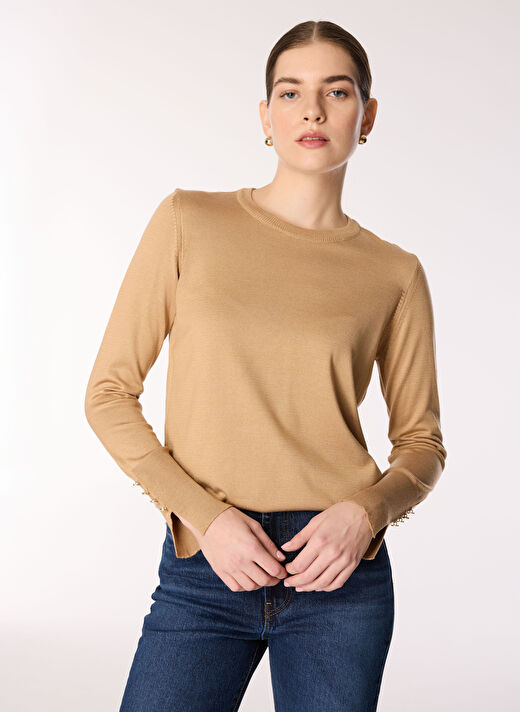 People By Fabrika Bisiklet Yaka Vizon Kadın Basic Kazak PBF4WL-KZK5012 3
