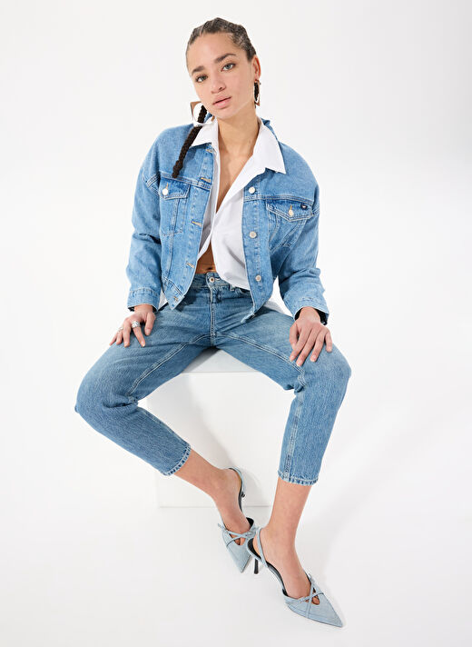 Mustang Açık Mavi Kadın Mom Fit Yıkamalı Denim Pantolon CHARLOTTE TAPERED MOM  1