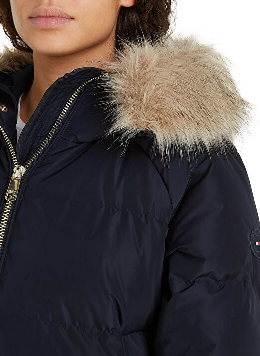 Dik Yaka Puffer Lacivert Kadın Mont MW DOWN REG COAT WITH FUR 2