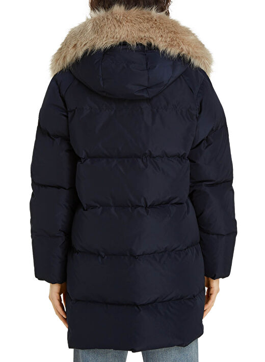 Dik Yaka Puffer Lacivert Kadın Mont MW DOWN REG COAT WITH FUR 3