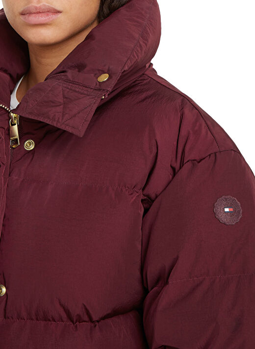 Tommy Hilfiger Bordo Kadın Dik Yaka Standart Fit Puffer Mont GOLD BUTTON DOWN JACKET 2