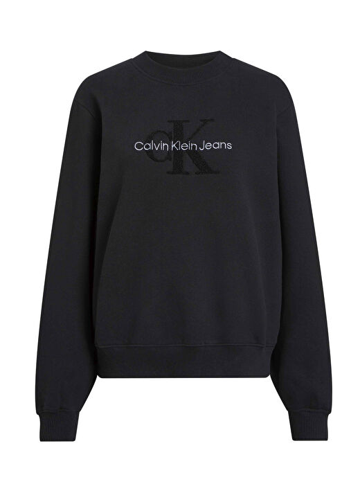Yuvarlak Yaka Nakışlı Siyah Kadın Sweatshirt CHENILLE MONOLOGO CREWNECK 1
