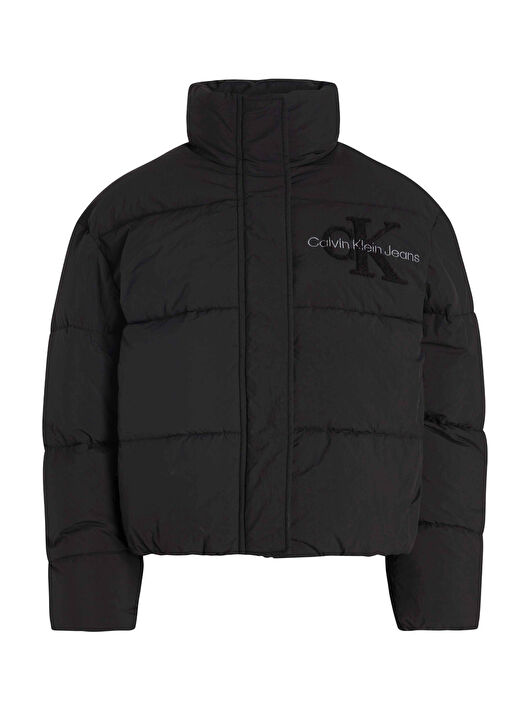 Calvin Klein Jeans Dik Yaka Nakışlı Siyah Kadın Puffer Mont CHENILLE MONOLOGO PUFFER 1
