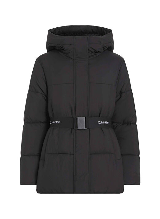 Calvin Klein Jeans Siyah Kadın Dik Yaka Standart Fit Puffer Mont LOGO BELT SHORT PUFFER 1
