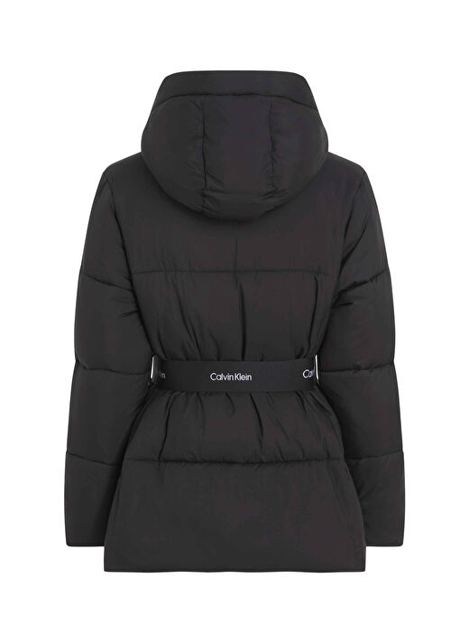 Calvin Klein Jeans Siyah Kadın Dik Yaka Standart Fit Puffer Mont LOGO BELT SHORT PUFFER 3