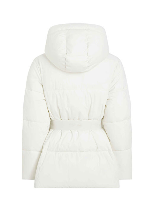 Calvin Klein Jeans Beyaz Kadın Dik Yaka Standart Fit Puffer Mont LOGO BELT SHORT PUFFER 4