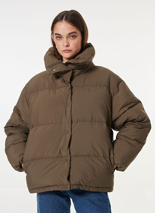 Calvin Klein Jeans Kahve Kadın Dik Yaka Standart Fit Puffer Mont RELAXED PUFFER 2