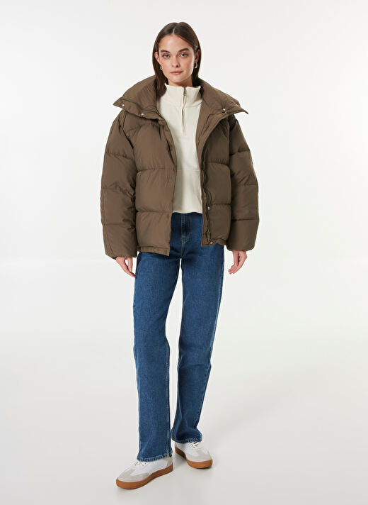 Calvin Klein Jeans Kahve Kadın Dik Yaka Standart Fit Puffer Mont RELAXED PUFFER 3