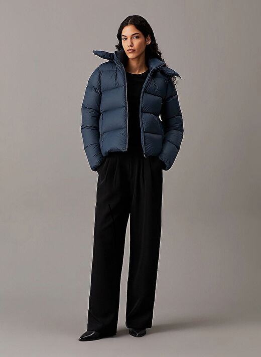 Calvin Klein Jeans Lacivert Kadın Dik Yaka Standart Fit Puffer Mont MW DOWN SHORT PUFFER 1