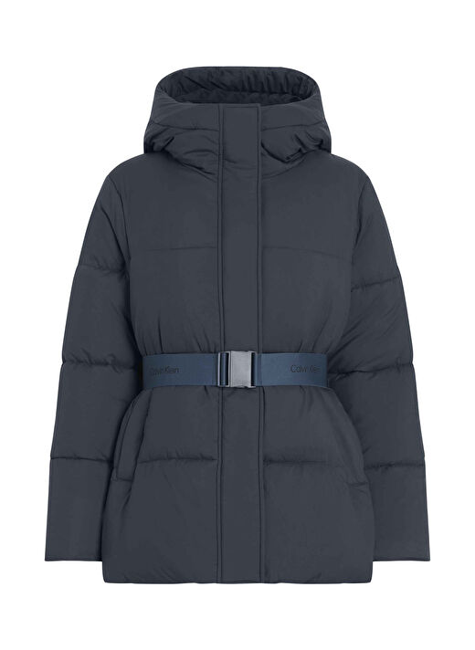 Calvin Klein Jeans Lacivert Kadın Dik Yaka Standart Fit Puffer Mont LOGO BELT SHORT PUFFER 1