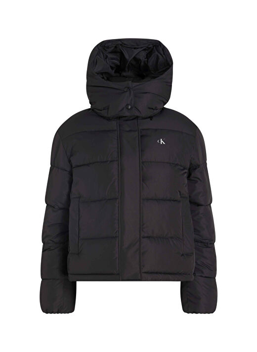 Calvin Klein Jeans Siyah Kadın Dik Yaka Standart Fit Puffer Mont MATTE MONOLOGO ND SHORT PUFFER 1
