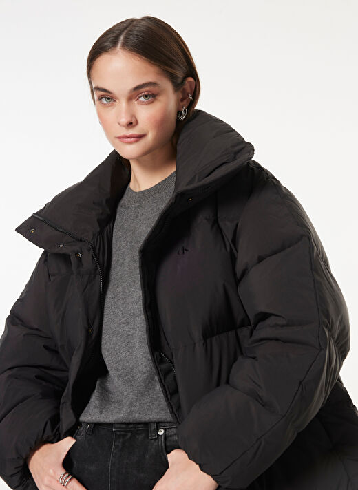 Calvin Klein Jeans Dik Yaka Puffer Siyah Kadın Mont RELAXED PUFFER 4