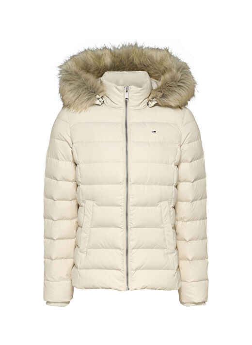 Tommy Jeans Krem Kadın Dik Yaka Standart Fit Puffer Mont TJW BASIC HOODED DOWN JACKET EXT 1