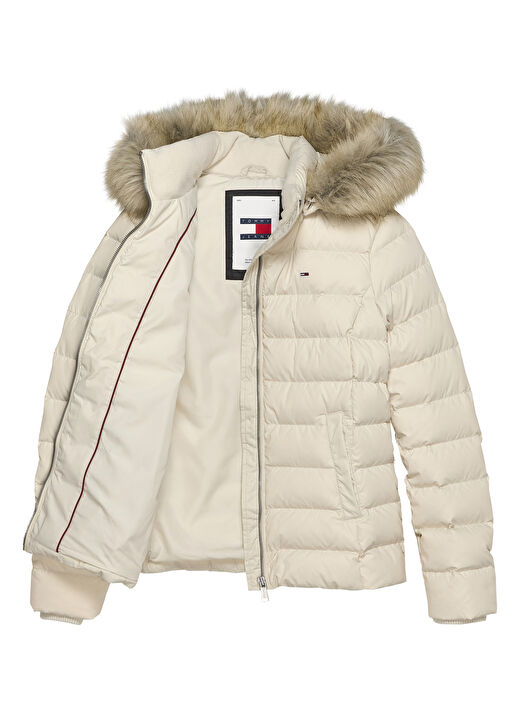 Tommy Jeans Krem Kadın Dik Yaka Standart Fit Puffer Mont TJW BASIC HOODED DOWN JACKET EXT 2
