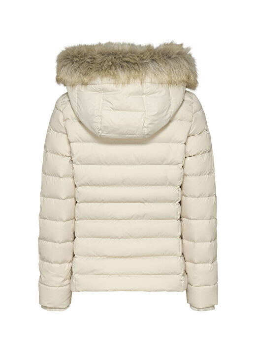 Tommy Jeans Krem Kadın Dik Yaka Standart Fit Puffer Mont TJW BASIC HOODED DOWN JACKET EXT 4