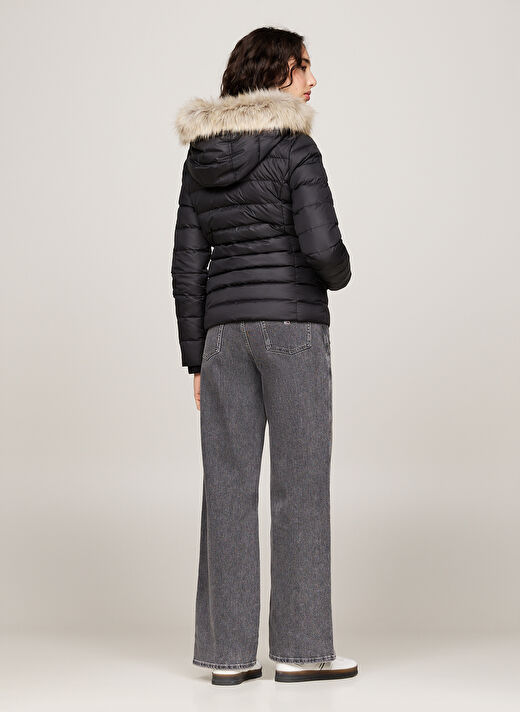 Tommy Jeans Siyah Kadın Dik Yaka Standart Fit Puffer Mont TJW BASIC HOODED DOWN JACKET EXT 4