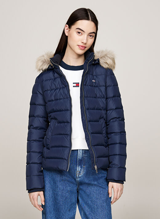 Tommy Jeans Lacivert Kadın Dik Yaka Standart Fit Puffer Mont TJW BASIC HOODED DOWN JACKET EXT 2