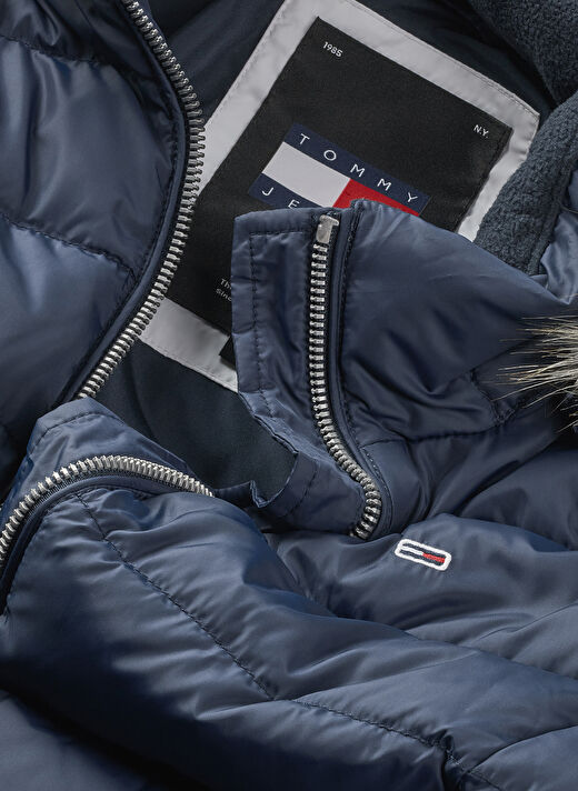 Tommy Jeans Lacivert Kadın Dik Yaka Standart Fit Puffer Mont TJW BASIC HOODED DOWN JACKET EXT 4