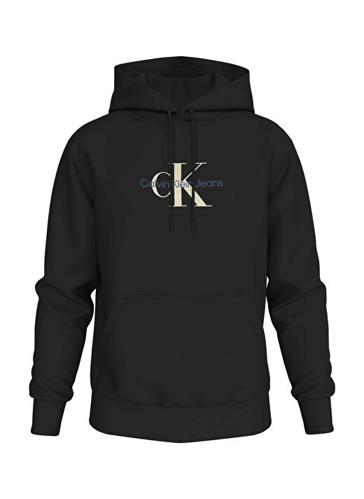 DISTRESSED MONOLOGO Baskılı Relaxed Kapüşonlu Siyah Erkek Sweatshirt J30J326875BEH  1