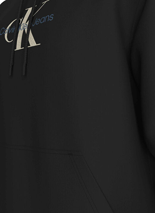 DISTRESSED MONOLOGO Baskılı Relaxed Kapüşonlu Siyah Erkek Sweatshirt J30J326875BEH  3