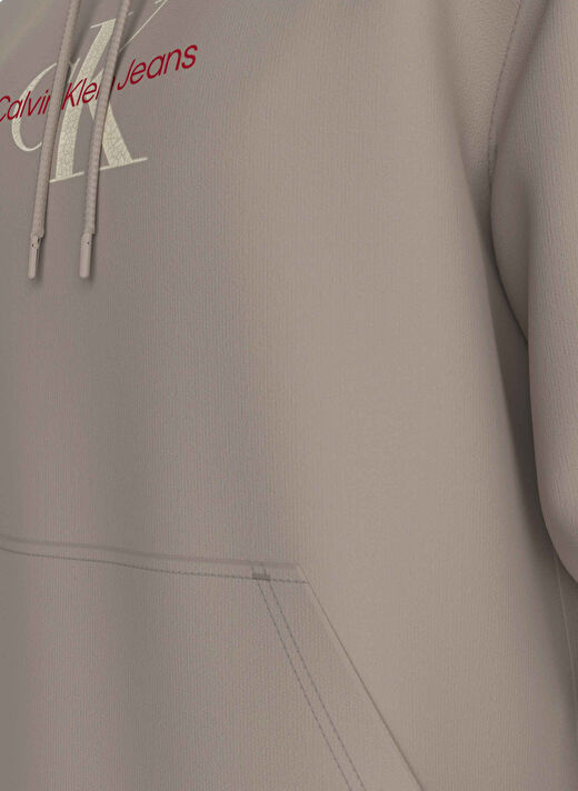 Calvin Klein Jeans Açık Kahve Erkek Kapüşon Relaxed Baskılı Sweatshirt J30J326875PCF DISTRESSED MONOLOGO  3