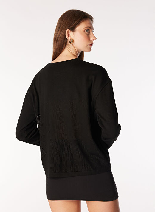 People By Fabrika Siyah Kadın Bisiklet Yaka A-Form Fit Ajurlu Kazak PBF4WL-KZK5007 4
